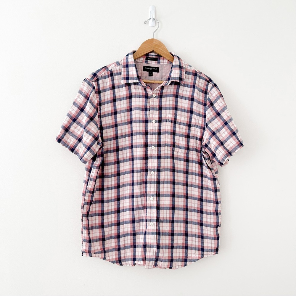 Banana Republic Short Sleeve Button Down Cotton Blend Slim Fit